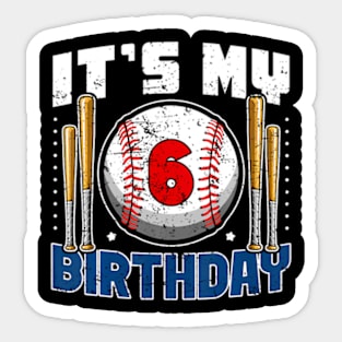 6 Years Old Kids Baseball Player 6Th Birthday Party Boys Sticker